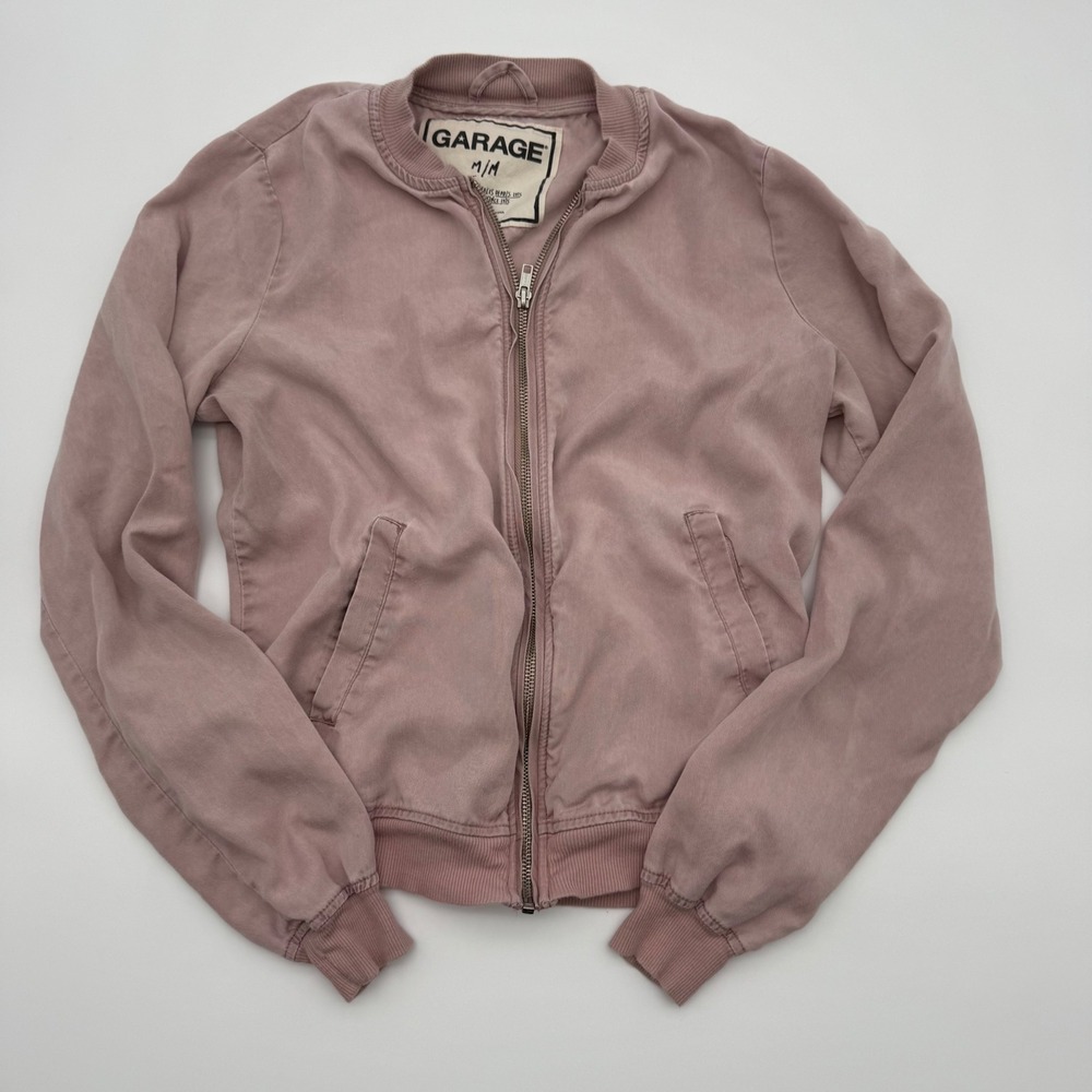 Garage Womens Mauve Pink Tencel Bomber Jacket Size M Full Zip Lightweight